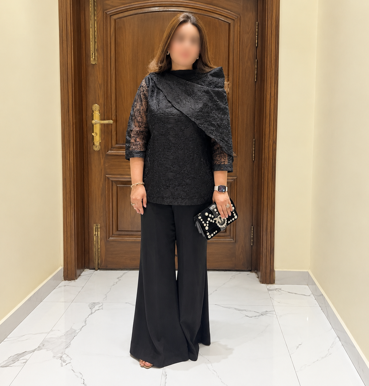 Elegant Black Lace Ensemble Portrait Black Aura